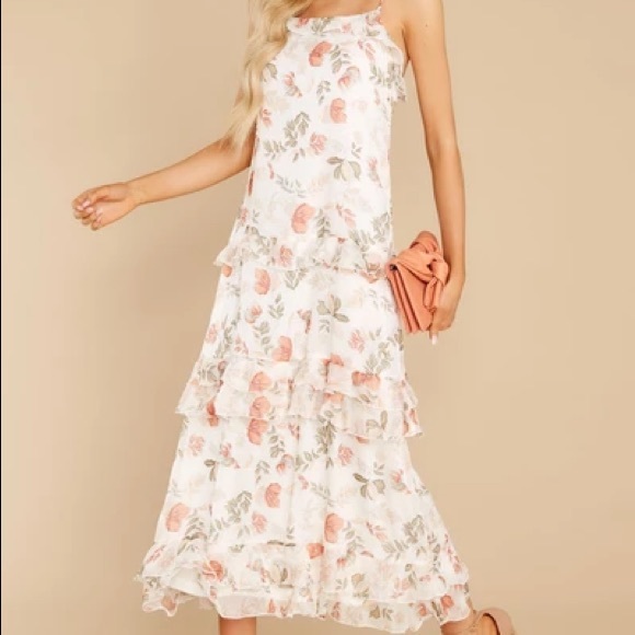 Ruffle Ivory Maxi/Midi Dress, Never Worn, Small - Picture 1 of 4